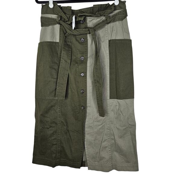 NEW Banana Republic 8 Olive Miliatry Green Colorblock Skirt Belted Button Front - Picture 1 of 5
